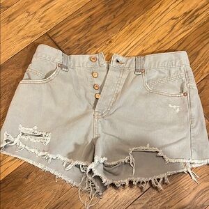 Free People Light Gray Distressed Jean Shorts